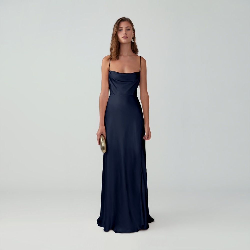 Strappy Draped Gown - Matte Satin Navy